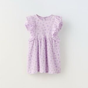 NWT Zara 2-3Y floral textured ruffle dress short sleeve lilac